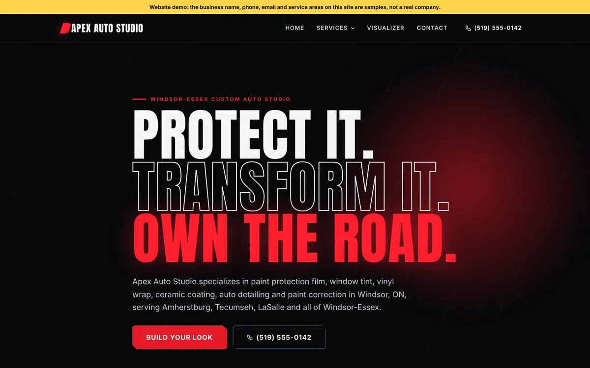 Home page of the Auto Customization Shop website
