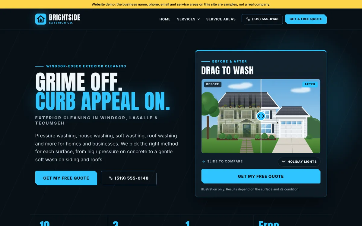 Home page of the Exterior Services website