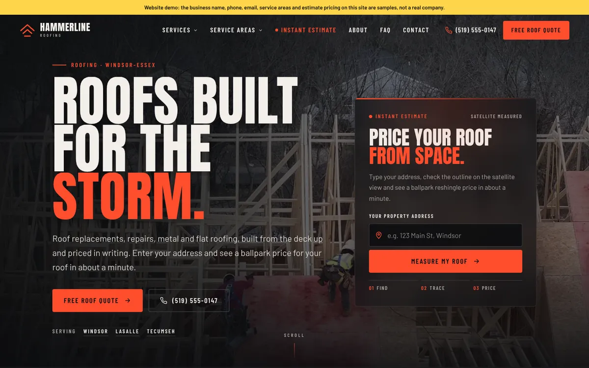 Home page of the Roofing website